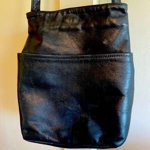 Vintage Julia Duren (J. Duseri/J. Duseu) Black Rainguarded Leather Bucket Bag